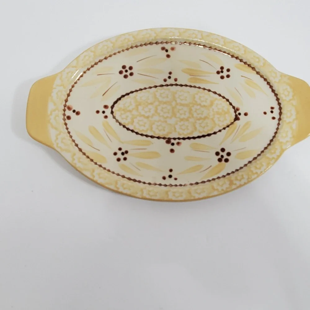 Temp-Tations Tara Old‎ World Yellow Nesting Plates Tray Floral Handles Set of 3